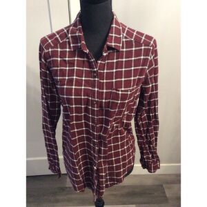 Hollister Medium M Checked Flannel Long Sleeve Button Up Shirt Burgandy Cotton